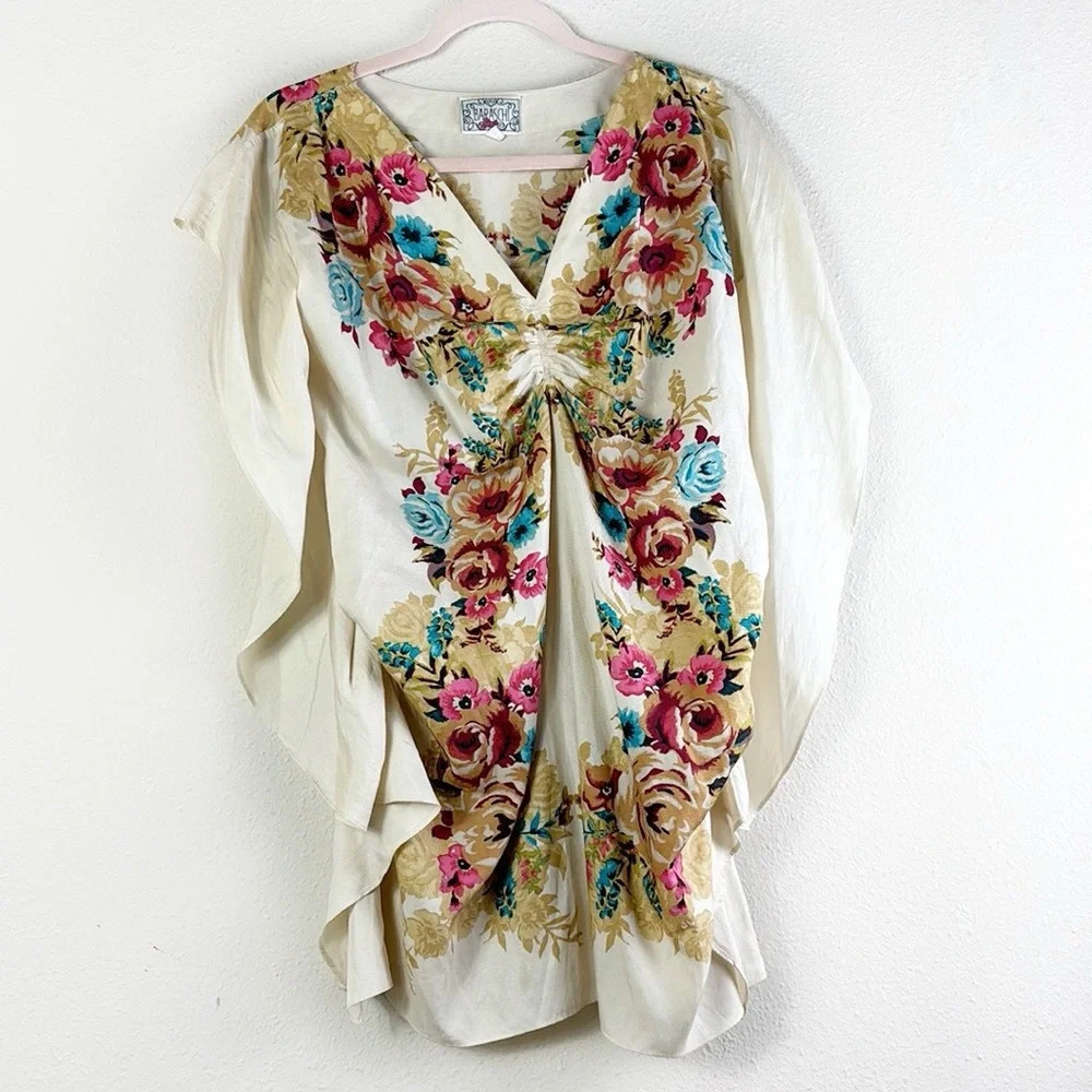Yoana Baraschi Anthropologie Floral Draping Front Silk Blend Tunic Top size XS